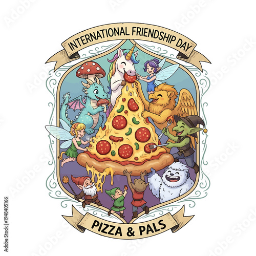Pizza and Pals Celebrating International Friendship Day with Large Slice