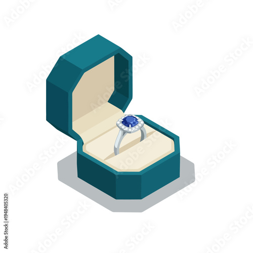 This image showcases an exquisite sapphire ring nestled in a decorative teal box, symbolizing love, commitment, and elegance perfect for engagements and special occasions.