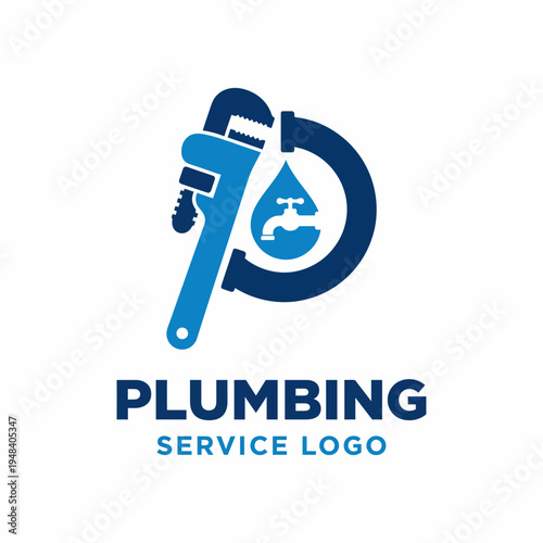 A sleek plumbing service logo design illustrating essential tools and elements like water, capturing the professionalism and reliability of plumbing experts.