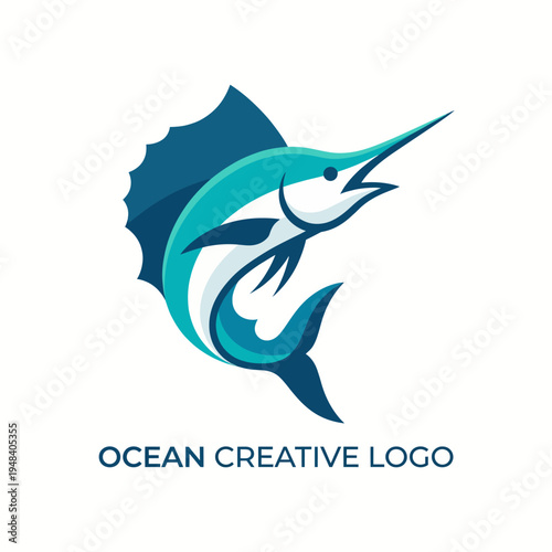 This logo features a stylized marlin in a vibrant ocean blue and teal color scheme, ideal for businesses related to marine life, fishing, or ocean conservation.