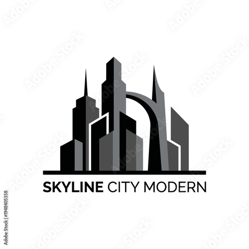 This modern skyline graphic showcases a collection of stylized buildings, featuring various heights and architectural styles, perfect for urban development and real estate.
