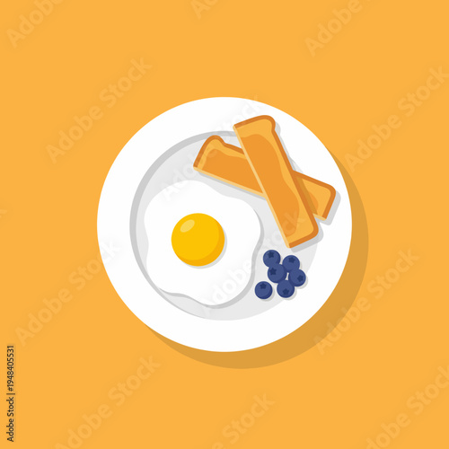A vibrant plate featuring a sunny-side up egg, crispy toast, and fresh blueberries, representing a healthy and appetizing breakfast choice for a joyful start to the day.