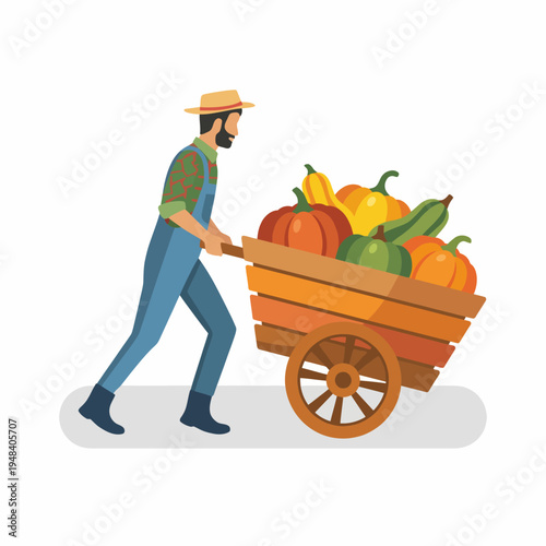 An engaging scene features a farmer pushing a cart filled with colorful vegetables, conveying the importance of agriculture and fresh produce in sustaining healthy communities.