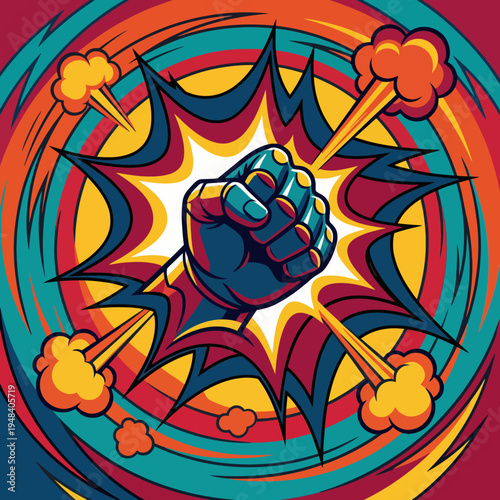 An artistic illustration of a fist bursting through a colorful background, representing the themes of strength, resilience, and vigor commonly associated with motivation and empowerment.