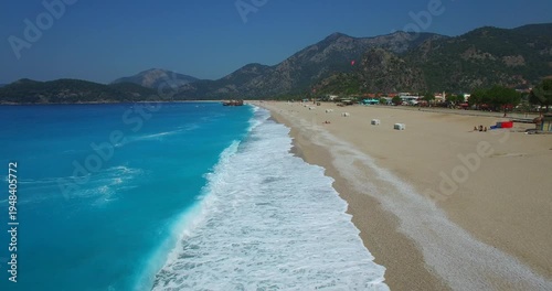 mediterranean bays and beach blue water sky drone footage aerial green pine trees oludeniz blue lagoon famous fethiye oludeniz turkey fethiye above