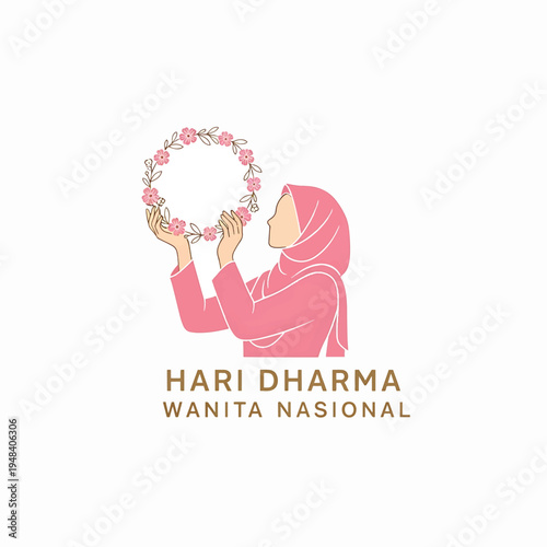 Harbon Hari Dharma Wanita Nasional Logo woman in hijab holding floral wreath