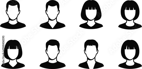 Collection of diverse user profile avatar icons with various hairstyles for men and women used for