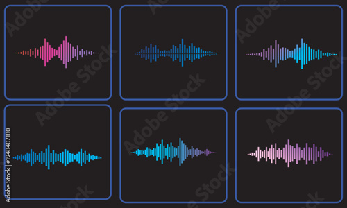 Abstract digital sound wave forms showcasing vibrant audio spectrum visualization with dynamic equalizer patterns and rhythmic energy