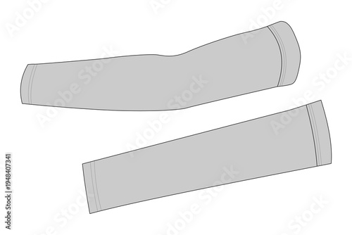 Compression arm sleeve vector mockup set with bent and straight flat lay views, blank sportswear clothing template for tech packs and custom apparel design