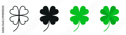 four leaf clover icon set in different styles. A symbol of good luck. Isolated vector illustration.