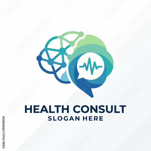 An innovative logo depicting a brain connected with a network, symbolizing the intersection of health consulting, intelligence, and technology in modern healthcare services.