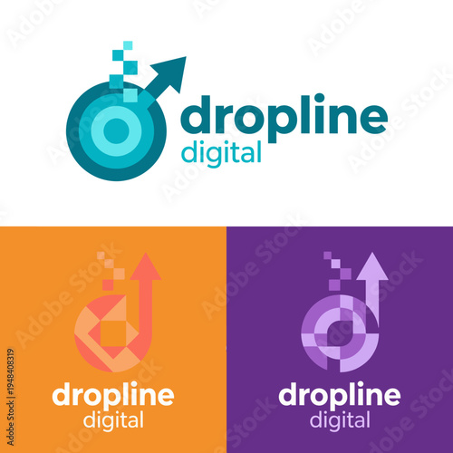 A series of colorful logos for 'Dropline Digital' brand showcases modern and creative design, emphasizing digital transformation and brand identity in a vibrant way.