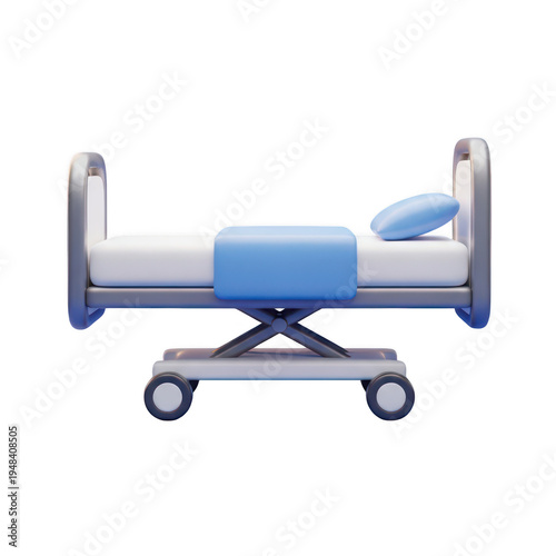 Hospital bed on wheels isolated on transparent background