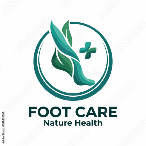 A modern and soothing logo design symbolizing foot care and nature health, featuring a stylized foot silhouette surrounded by organic elements to convey wellness and care.