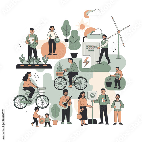 People engaging in eco friendly activities.