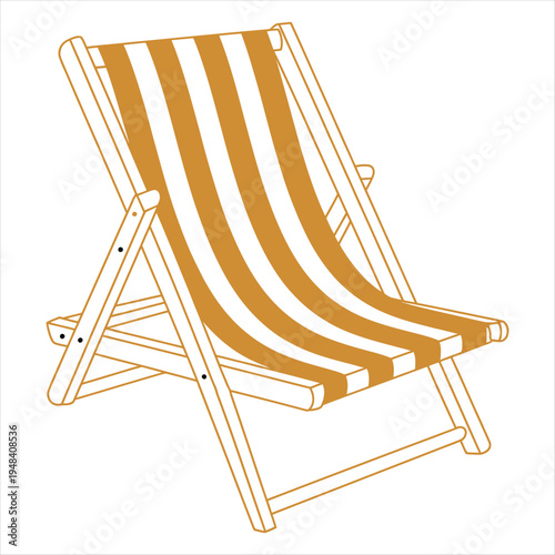 Orange and white striped deck chair on white background