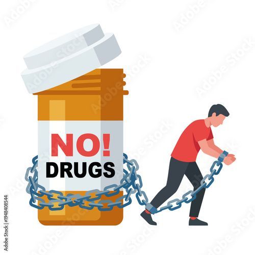 An illustration depicting the negative impact of drug addiction, showing a person struggling under the weight of addiction, emphasizing the battle against substance abuse.