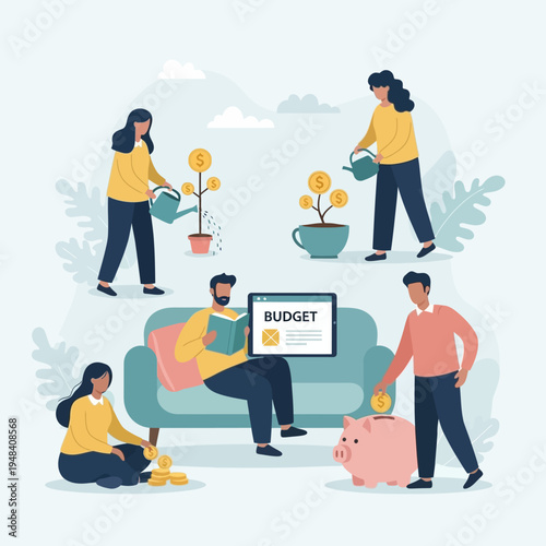 People Saving Money At Home Together.