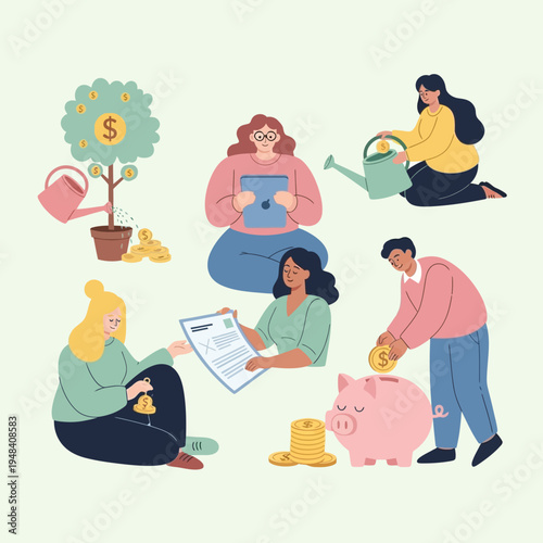 People Saving Money Together At Home.