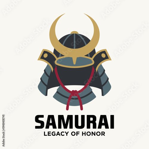 A stylized representation of a samurai helmet, incorporating elements of Japanese culture, symbolizing honor, bravery, and the legacy of martial warriors.