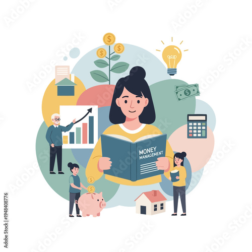 Woman Holding Money Management Book.