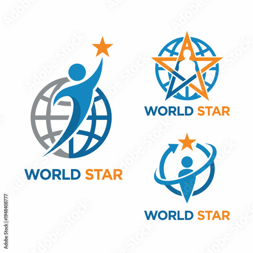 This clean logo design features a globe and figures, symbolizing global achievement and excellence, suitable for awards or recognition themes in various creative endeavors.