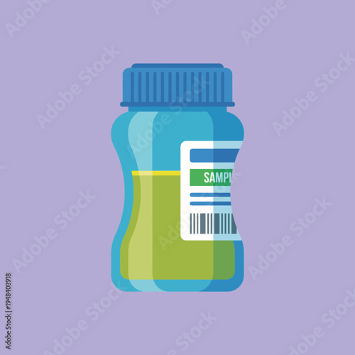 A vibrant sample bottle used for health testing, showcasing a modern design with a twist cap and clear labels, emphasizing care and cleanliness in medical contexts.