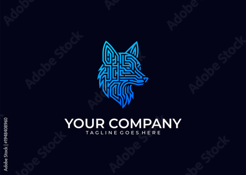 Modern geometric fox head line art icon bundle featuring technological circuit maze patterns for digital brand identity vector illustration
