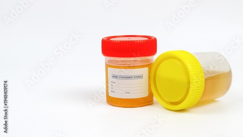 Canvastavla Sterile urine samples container on white background, medical diagnostic concept