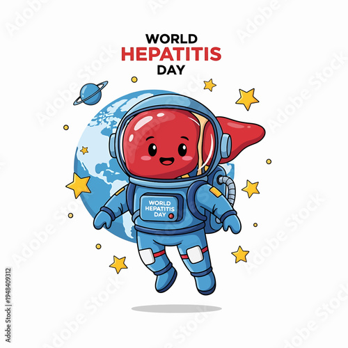 World Hepatitis Day astronaut character with Earth backdrop