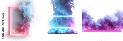 Set of Soft pink and purple smoke textures swirling on transparent png background. Ai generated
