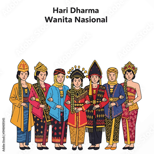Group of Women in Traditional Indonesian Attire for Hari Dharma Wanita Nasional