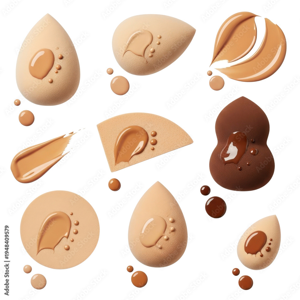 Fototapeta premium Makeup sponges and foundation swatches