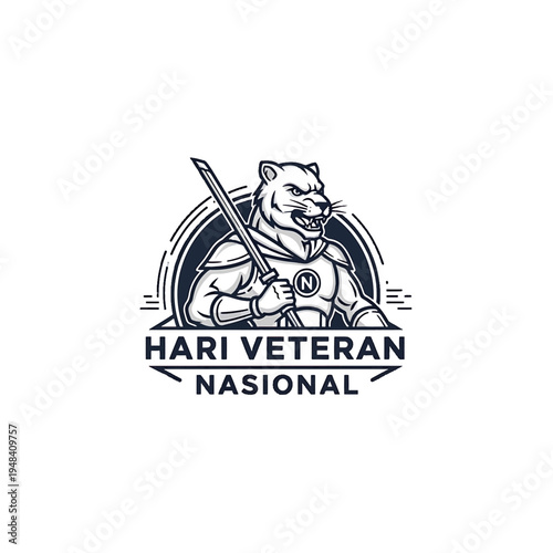 Heroic bear warrior with spear emblem and National Veteran Day theme