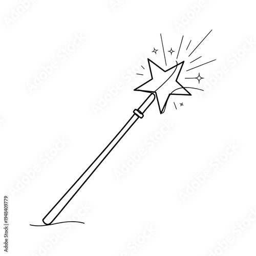 Minimalist Magic Wand with Sparkling Star Tip Continuous Line Art