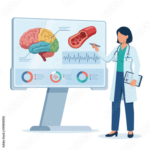 This image features a healthcare professional analyzing medical data on a large screen, showcasing the importance of data analytics in improving patient care and medical outcomes.