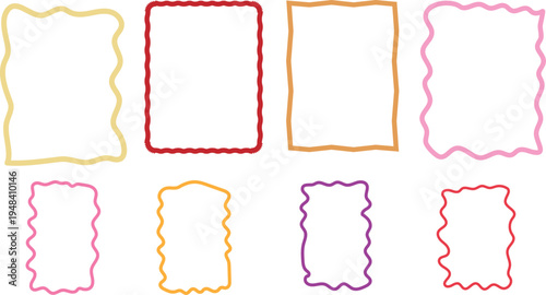 Zig zag wavy edge rectangle frame or border shapes set. Vector jagged geometric rectangular. Abstract elements for template, stickers, promo material, web or social media design.