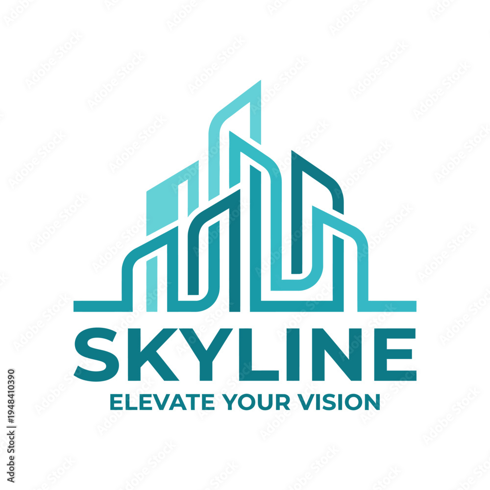 Fototapeta premium This image features a sleek and modern skyline logo design that promotes the concept of elevated vision, incorporating abstract lines and geometric shapes for impact.