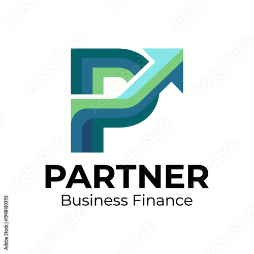 This logo design represents Partner Business Finance, integrating a growth arrow within the letter P to symbolize financial success and partnership in business ventures.