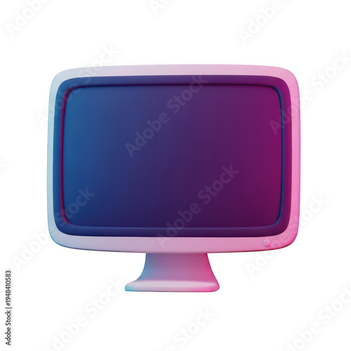 Retro computer monitor with gradient colors isolated on transparent background