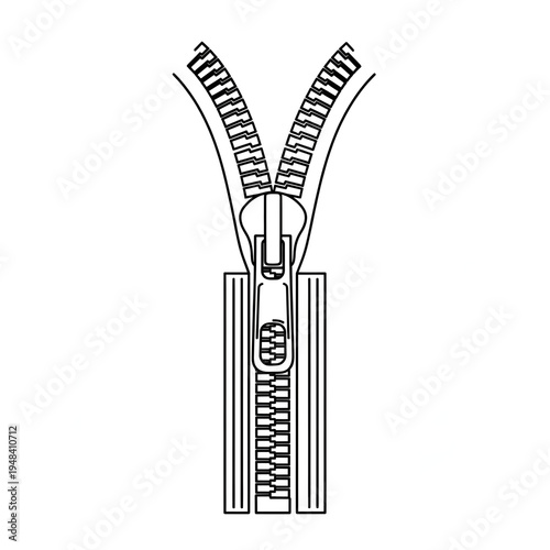 Clean Symmetrical Line Art Illustration of a Closed Industrial Zipper