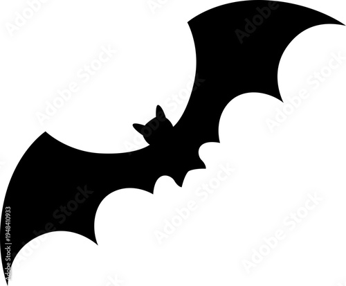 Flying bat silhouette with spread wings. Halloween spooky vector illustration.
