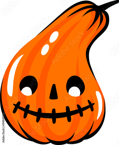 Cute smiling Halloween pumpkin character with funny face. Cartoon jack o lantern vector illustration isolated.