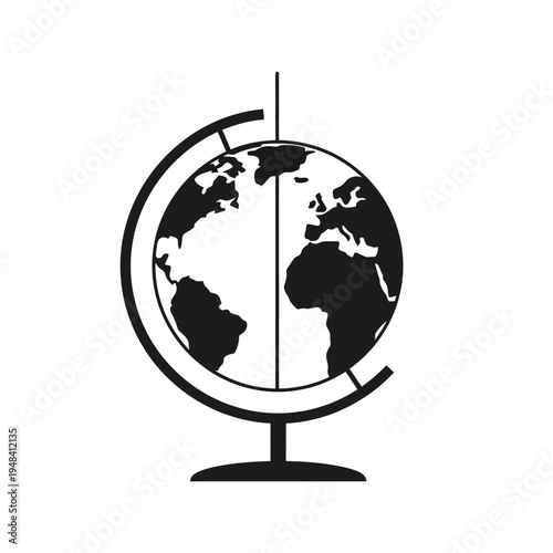 Black and white globe illustration.