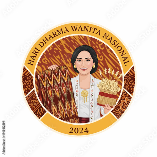 Hardi Dharma Wanita Nasional 2024 Woman in Traditional Dress with Weaving and Rice Craft