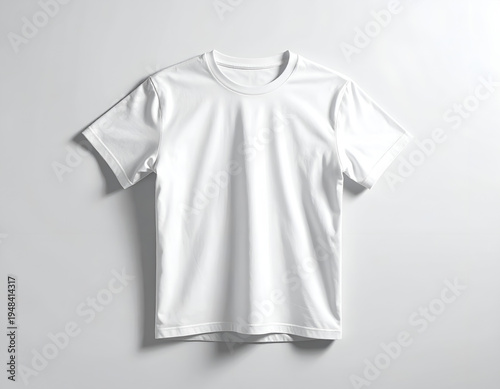 Plain white short-sleeved t-shirt flat lay, clean, simple, isolated
