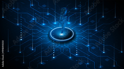 Abstract energy or lightning symbol. Innovative concept of technology circuit boards related to electric power or renewable energy. vector illustration