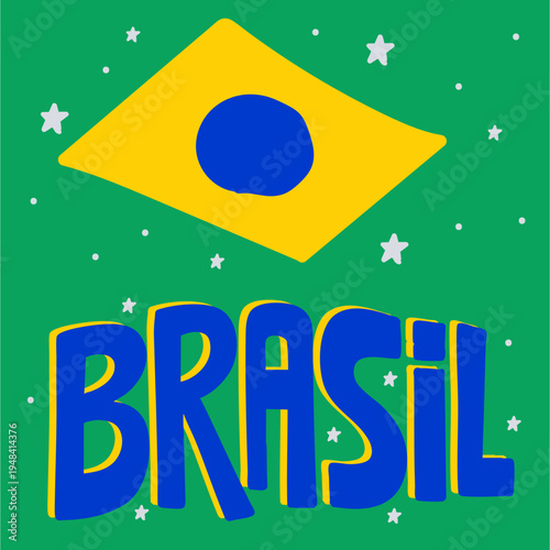 Lettering “Brasil” com Bandeira – Tipografia Colorida para Torcida de Futebol em Vetor