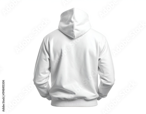 Clean white hooded sweatshirt, back view, studio shot