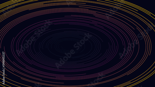 Abstract swirling colorful concentric circles expanding outward on a dark background